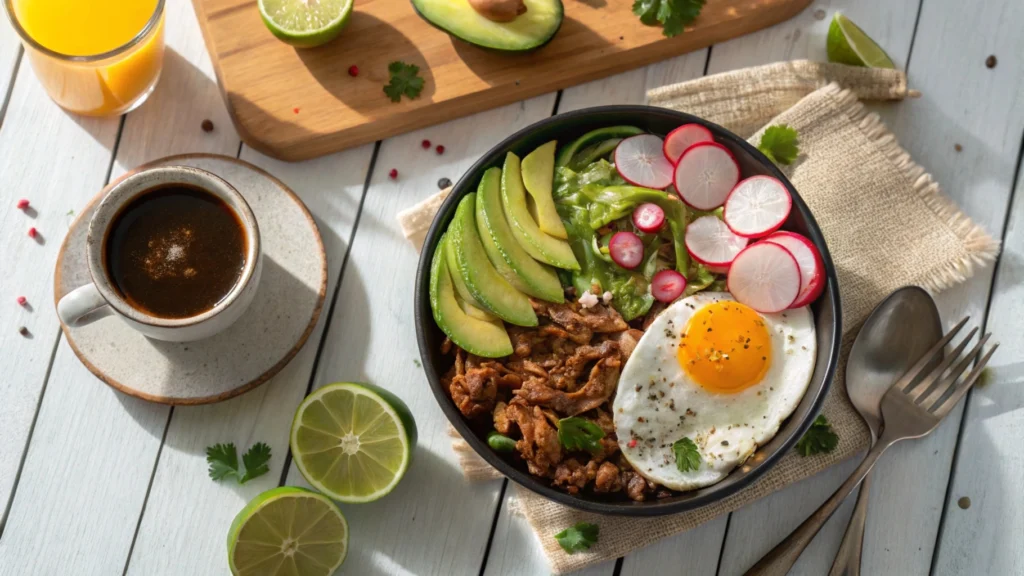 Carnitas Breakfast Plate with Eggs and Fresh Sides – Brunch Ready