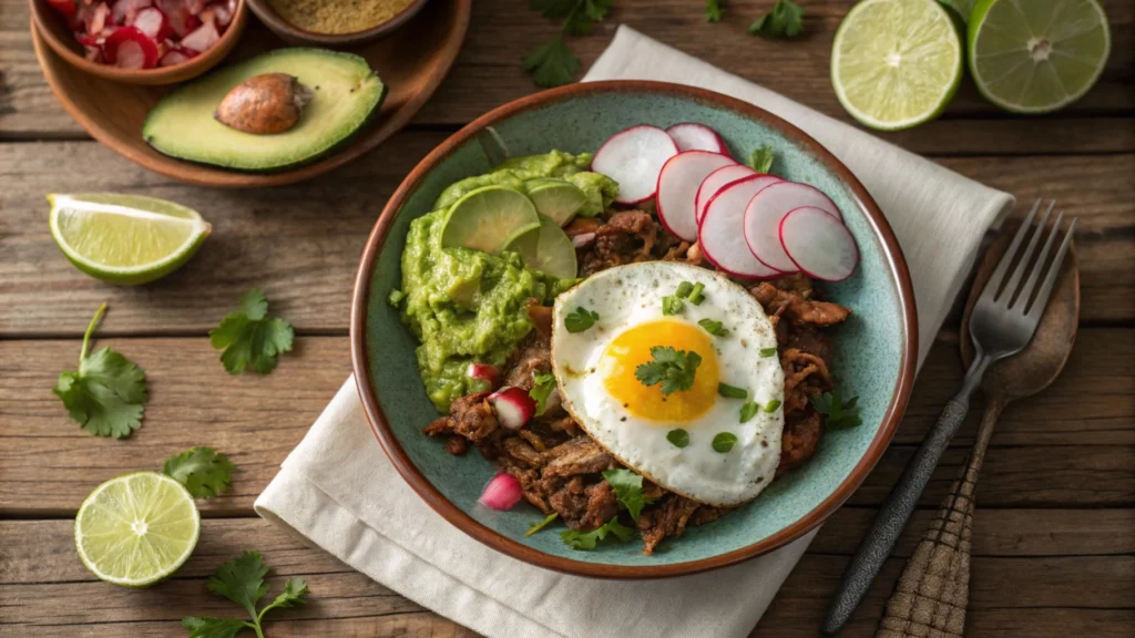 Carnitas Breakfast with Eggs and Avocado Crema – Rustic and Flavorful