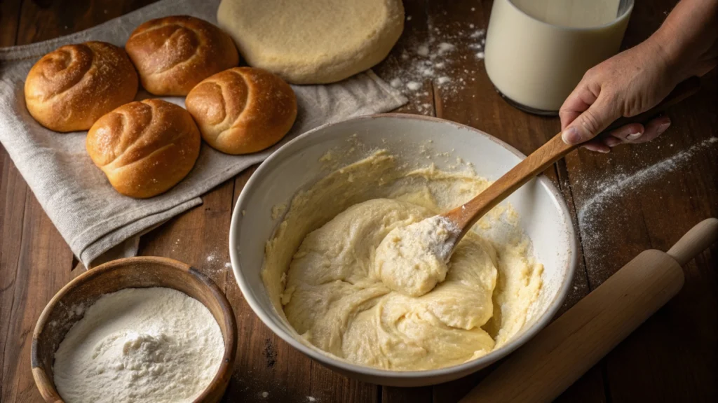 Mixing Dough for No Yeast Dinner Rolls – Easy Prep