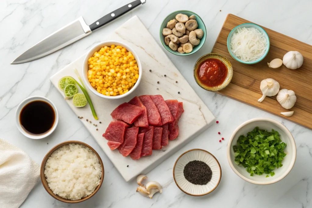 Pepper Lunch Ingredients – Beef Rice Corn and Pepper Sauce