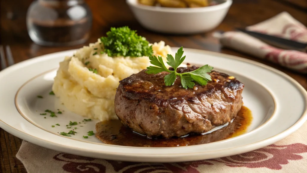 Perfectly plated venison cube steak recipe with mashed potatoes