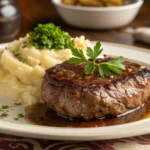 Perfectly plated venison cube steak recipe with mashed potatoes