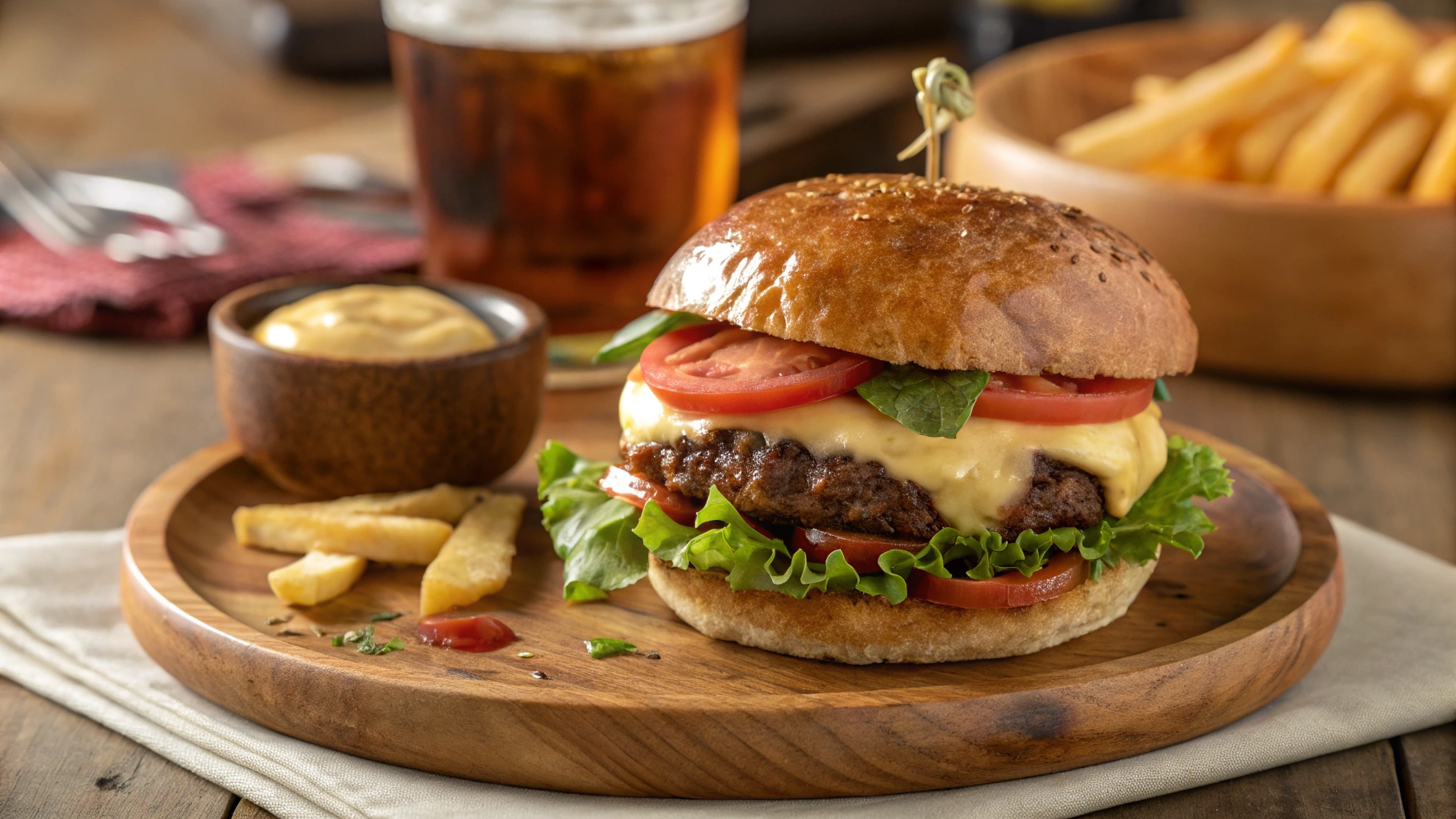 Juicy venison burger recipe with toppings and sides