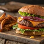 Perfectly cooked deer burger recipe with toppings.