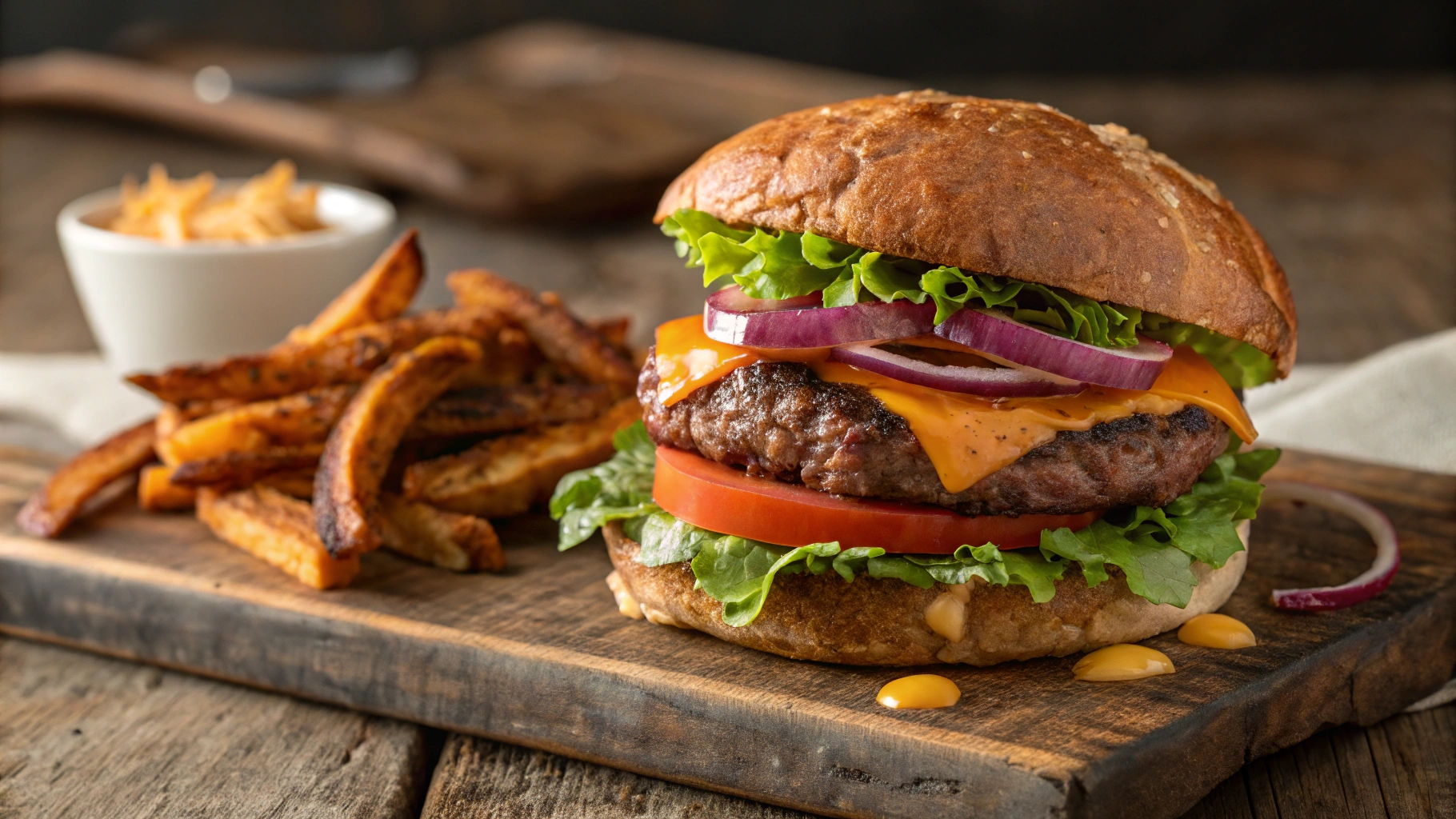 Perfectly cooked deer burger recipe with toppings.