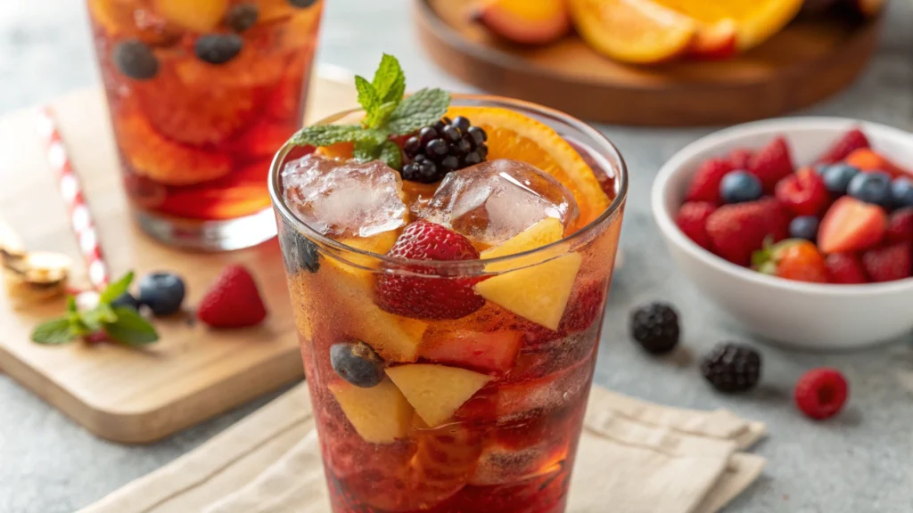 Vibrant loaded tea recipe with fruits and ice