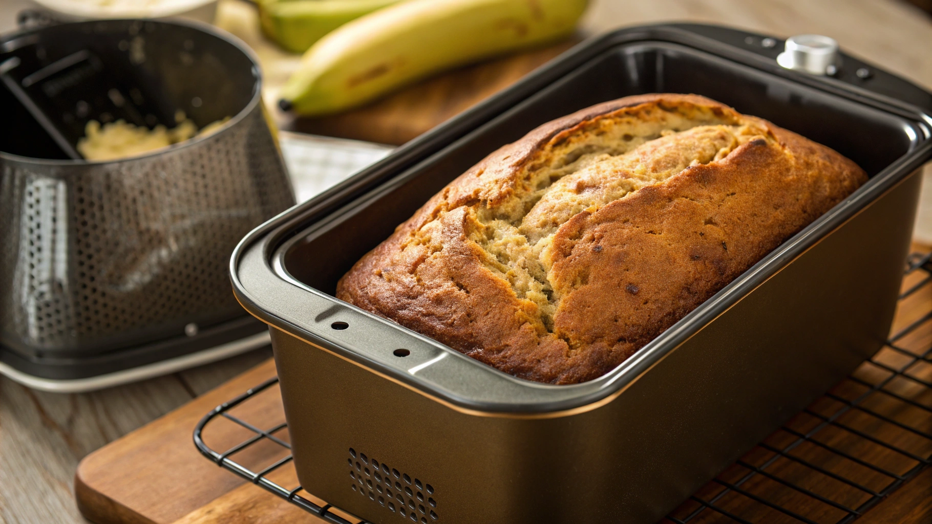 Banana bread in a bread machine – fresh and golden brown.