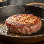 Wagyu Ground Beef cooking in a cast iron skillet.