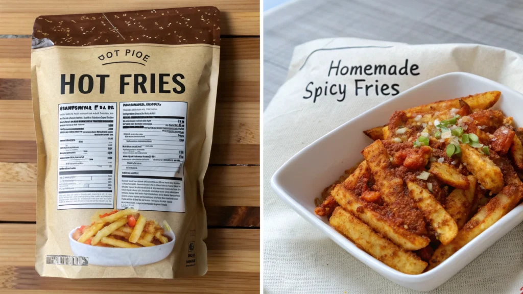 A side-by-side comparison of hot fries nutrition label and a homemade alternative.