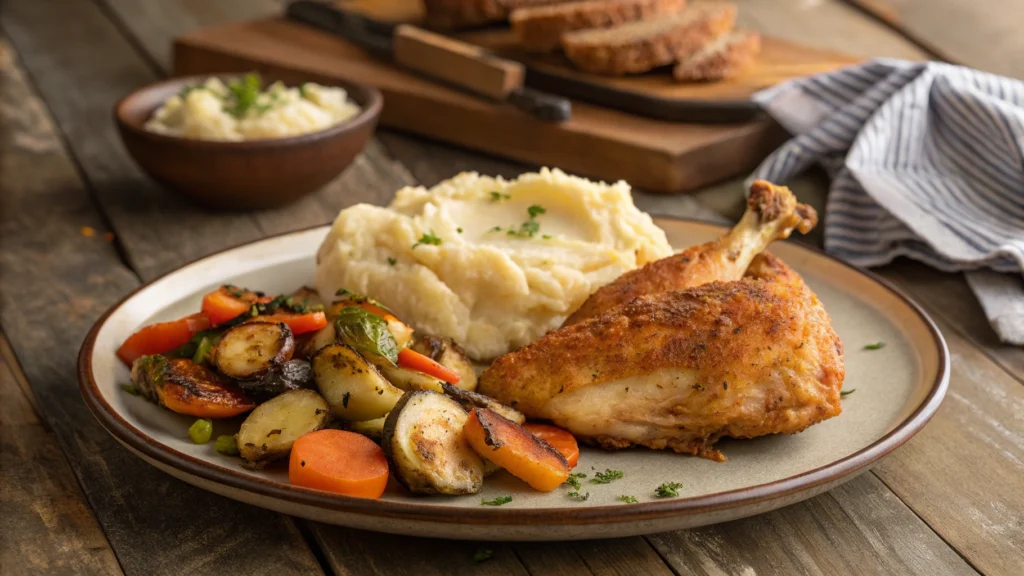 a serving of baked crack chicken on a plate with m