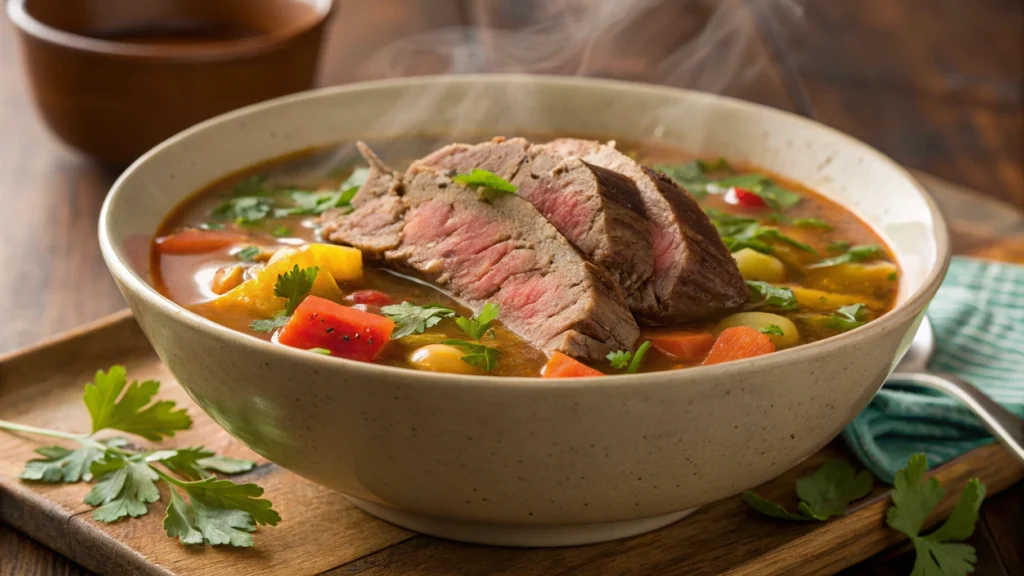 Tri-tip soup with vegetables.