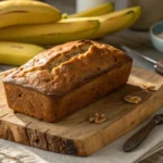 Butter-Free Banana Bread on a Rustic Wooden Cutting Board