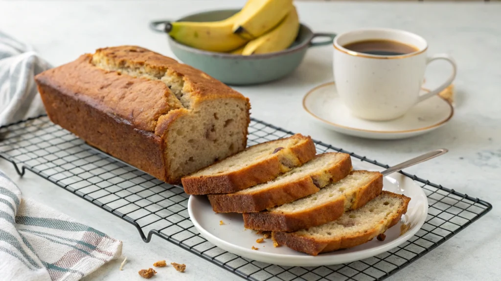 Freshly Sliced Butter-Free Banana Bread on a Plate