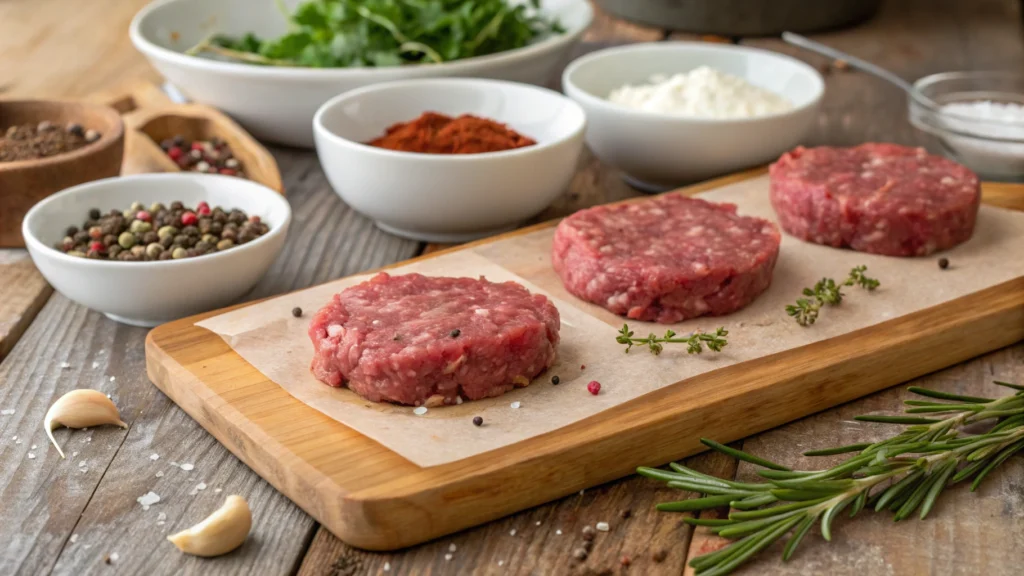 Shaping raw venison patties with spices and fat