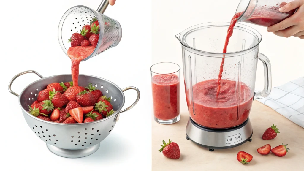 Steps to make strawberry puree from scratch.