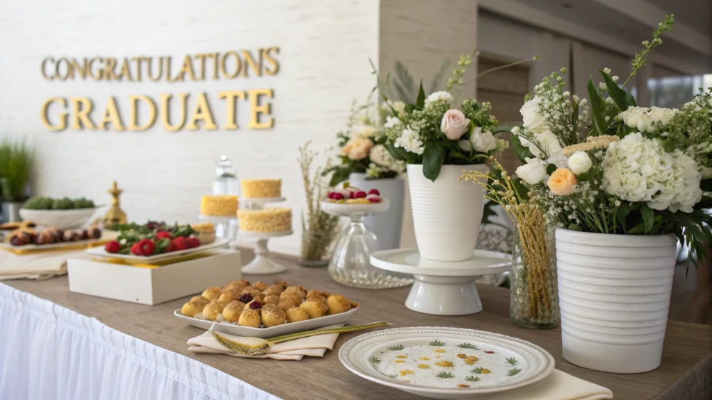 Elegant Graduation Brunch Table with Stylish Decor