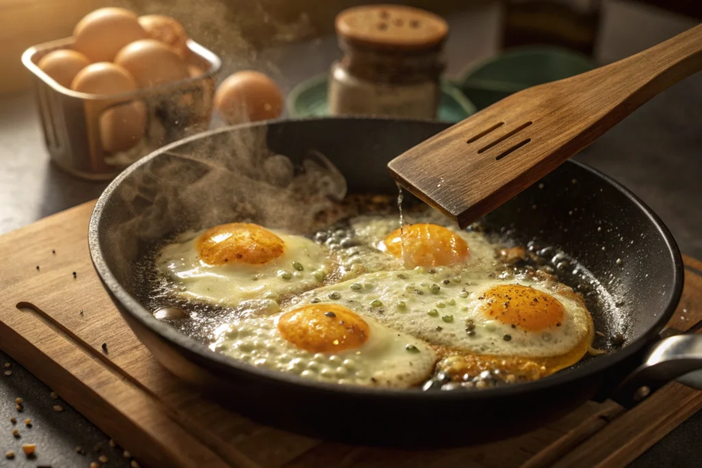 Pan-frying corbina eggs in butter for a crispy texture