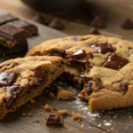 Gooey double chunk chocolate cookie with melted chocolate inside