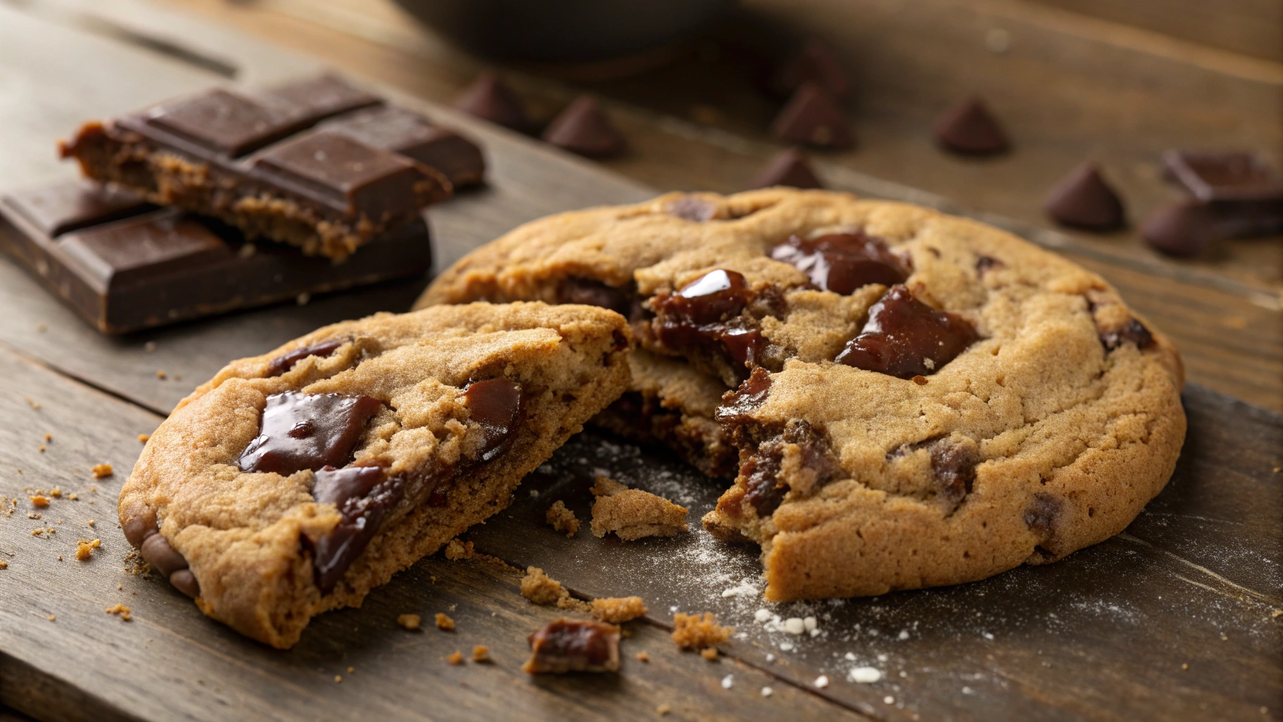 Gooey double chunk chocolate cookie with melted chocolate inside