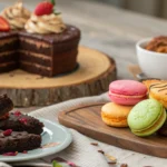 Sweet treats assortment with chocolate cake and cookies