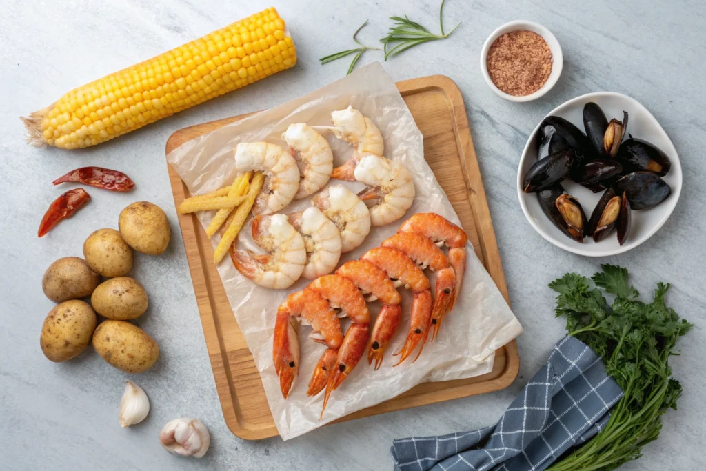 Fresh Ingredients for a Seafood Boil Bag