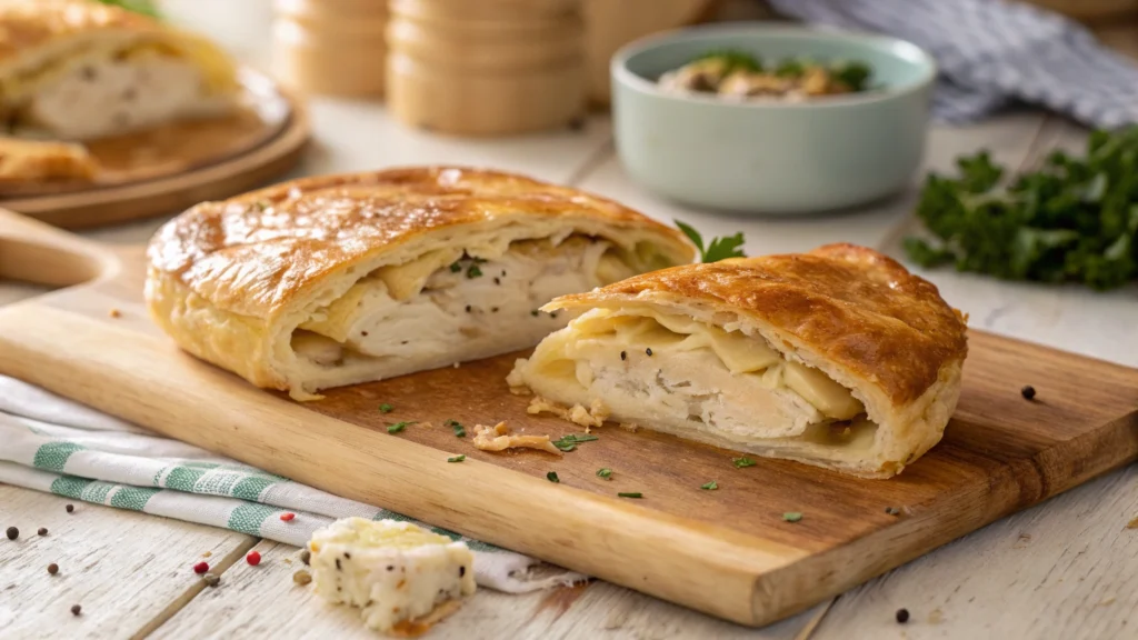 Golden, flaky chicken pastry with creamy filling