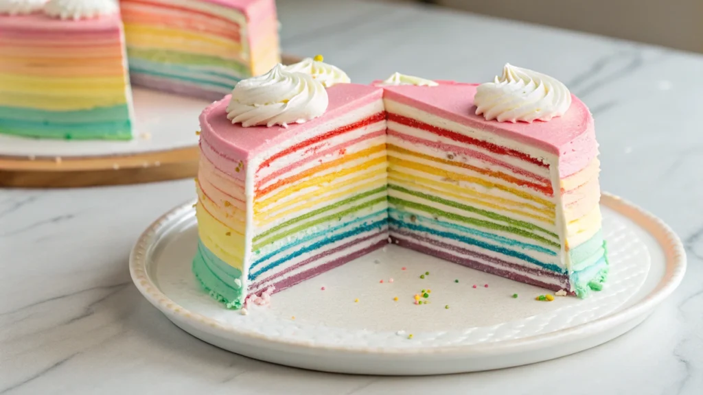 Rainbow crepe cake with colorful layers